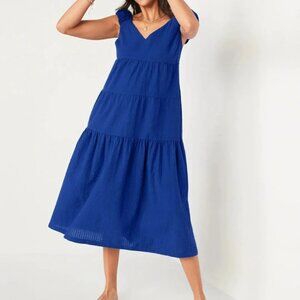 Old Navy Seersucker Dress Womens S Blue Milkmaid Boho Cottagecore Coastal Resort